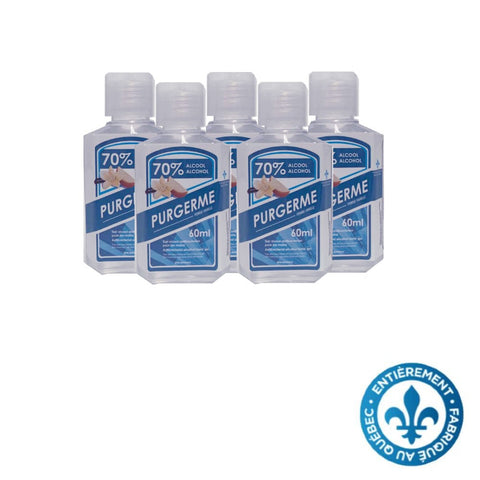 Désinfectant PURGERME pour mains en gel à base d'alcool 70% - 60ml Paquet de 5 - Stopgerms