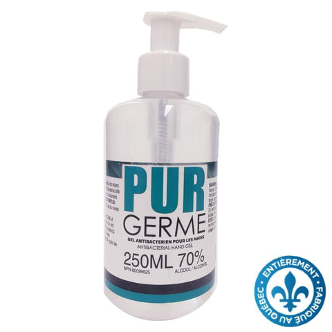 Désinfectant PURGERME pour mains en gel à base d'alcool 70% avec pompe - 250ml - Stopgerms