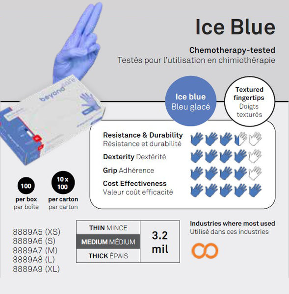 Aurelia Beyond Safe 2.2mil Nitrile Gloves - Ice Blue - Case of 10 boxes
