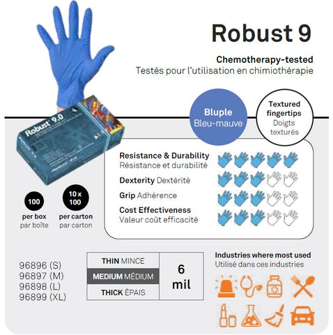 Copie de Gants de nitrile Robust 9 6mil - Bleu - Caisse de 10 boîtes - Specification - Stopgerms