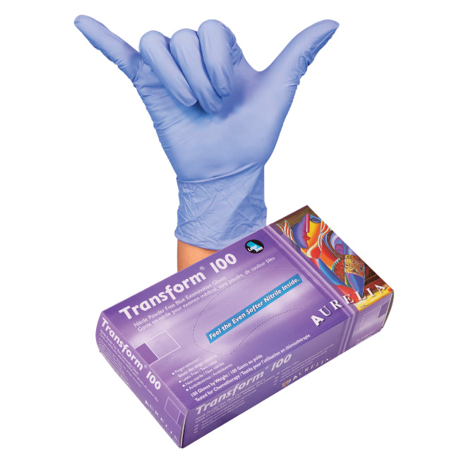 Gants de nitrile Transform 100 3.2mil - Bleu glacé - Caisse de 10 boît –