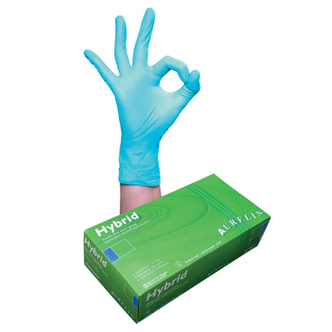 Gants de vinyle et nitrile Aurelia Hybrid 4mil - Bleu - Caisse de 10 boîtes - Stopgerms