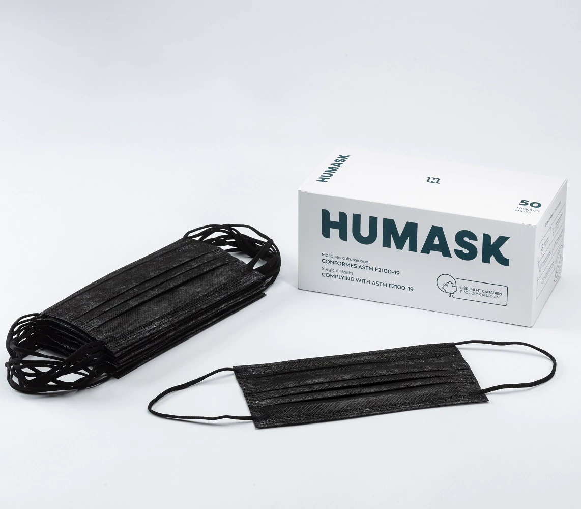 Humask Face Masks Masques Chirurgicaux noirs Humask niveau 2 (caisse de 2500) – StopGerms.ca